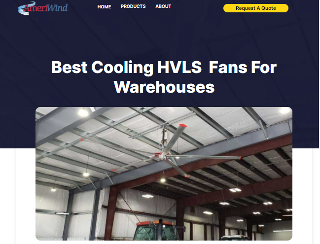 Screenshot of Ameriwind's article entitled Best Cooling HVLS Fans for Warehouses